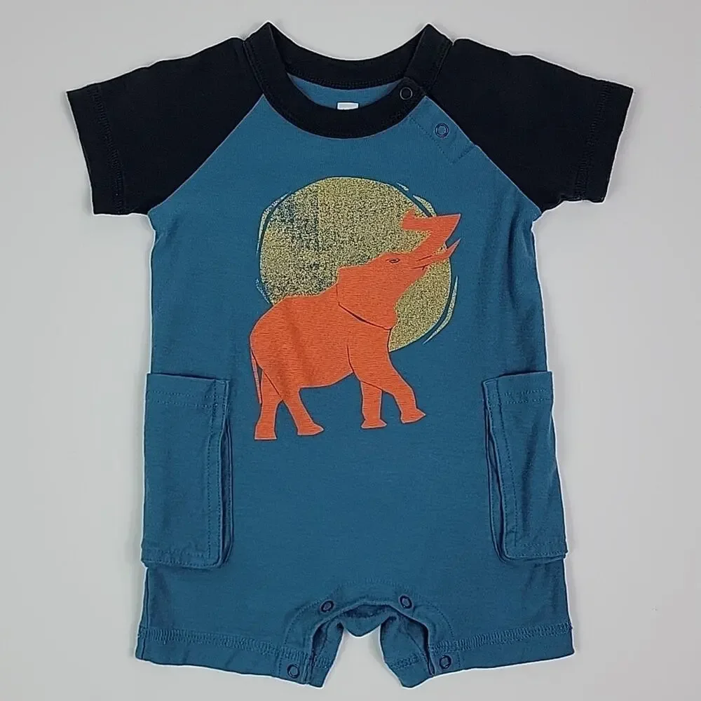 Janie and Jack Tea Collection Romper Shorts Orange Khaki Blue Bundle 6-12 Months